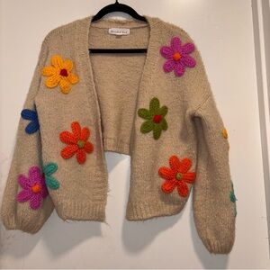 Thread Leaf Floral Embroidered Cardigan Sweater Size Small